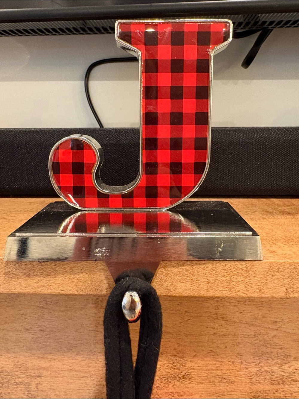 Set of 3 “J O Y” Red and Black Buffalo Print Stocking Holders